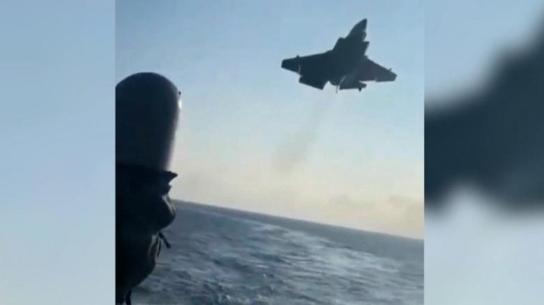 An image from the first unauthorized video leaked from the USS Carl Vinson shows the F-35C shortly before it crashed on the deck.