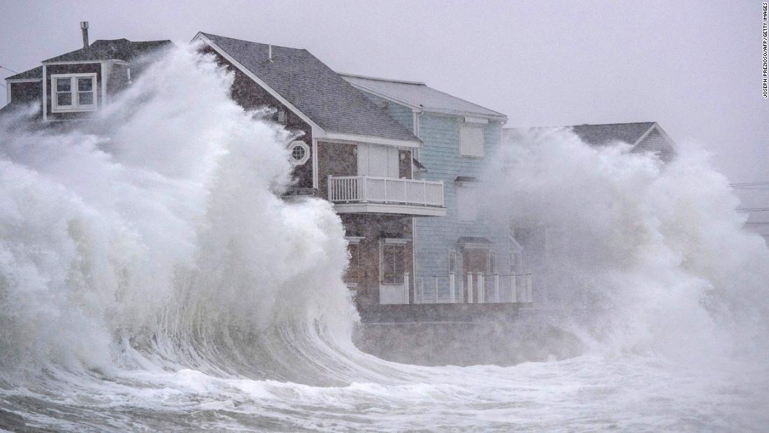 Waves crash on the coast of Scituate, Massachusetts, on Saturday.