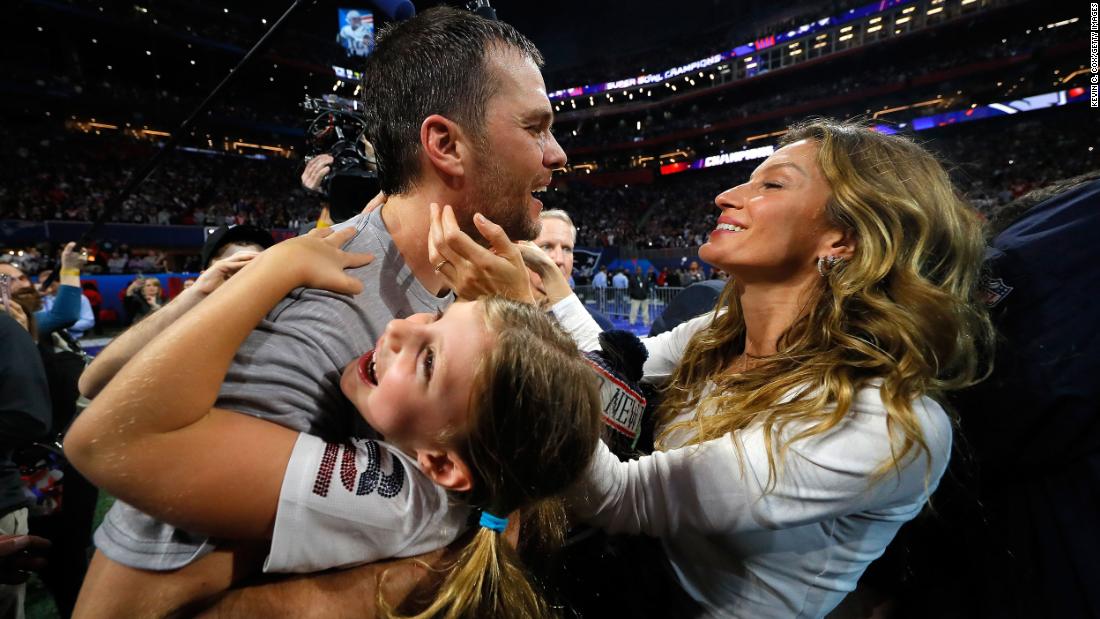 Brady celebrates with his daughter, Vivian, and his wife, Gisele, after winning his sixth Super Bowl in 2019. In October 2022, Brady and Bundchen announced that they had divorced after 13 years of marriage.