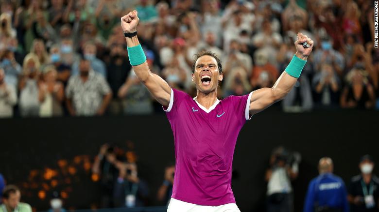 Rafael Nadal celebrates victory in the men&#39;s singles final of the Australian Open.