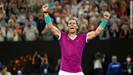 Rafael Nadal celebrates victory in the men&#39;s singles final of the Australian Open.