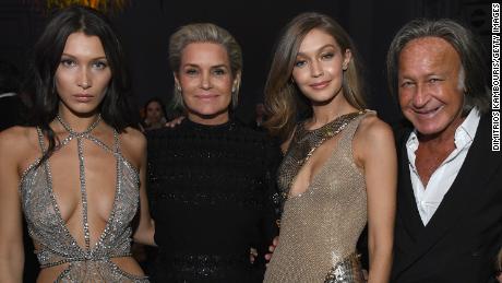 Bella Hadid, Yolanda Hadid, Gigi Hadid and Mohamed Hadid attend the Victoria's Secret after party at the Grand Palais in Paris on November 30, 2016.