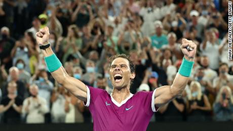 Nadal celebrates match point after beating Medvedev. 