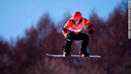 Simona Meiler competing during the women&#39;s snowboard cross qualification event the Pyeongchang 2018 Winter Olympic Games