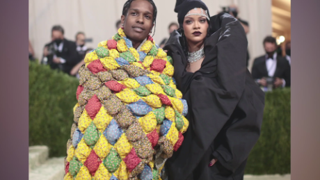 (From left) A $ AP Rocky and Rihanna are shown at the 2021 Met Gala in New York City.