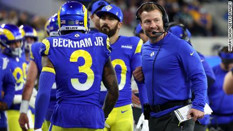 McVay celebrates after a touchdown against the Arizona Cardinals.
