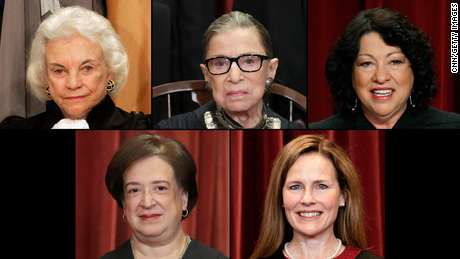 History&#39;s five Supreme Court justices. Top row, from left: Sandra Day O&#39;Connor, Ruth Bader Ginsburg and Sonia Sotomayor. Bottom row, from left, Elena Kagan and Amy Coney Barrett.