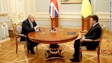The UK Prime Minister (left) attends a bilateral meeting with Ukraine&#39;s President Volodymyr Zelensky at the Presidential Palace, in Kyiv on Tuesday.