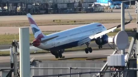 A British Airways flight was attempting to land at London&#39;s Heathrow Airport when high winds forced the pilots to abort its shaky landing.