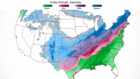 A powerful storm is bringing heavy rain, snow and ice to eastern US