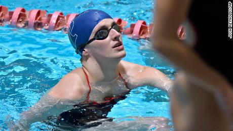 Lia Thomas during a warmup before an NCAA college swimming meet in January 2022. 