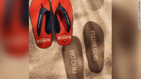 Gov. Ron DeSantis' reelection campaign is selling &quot;Fauci Can Pound Sand&quot; sandals on its website.