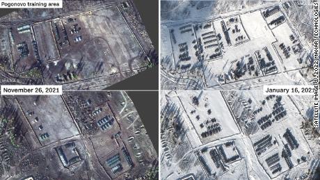 在俄罗斯沃罗涅日的波戈诺沃训练区可以看到两个战斗群、坦克、大炮和帐篷。 
