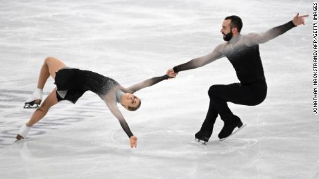 Ashley Cain-Gribble (L) and Timothy Leduc (R) during the pairs&#39; free skating program event at the ISU World Figure Skating Championships in Sweden.