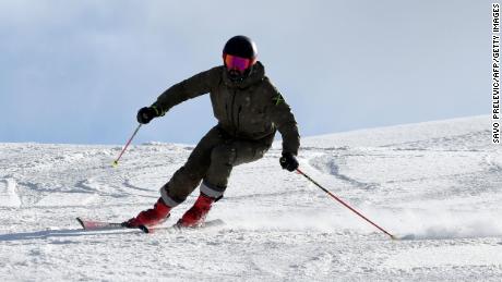 Jamaica&#39;s Benjamin Alexander skies down a slope during a training session at the Kolasin ski resort on December 21, 2021. 