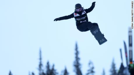 Chloe Kim on a warm-up run before competing in the women&#39;s snowboard superpipe final of the Dew Tour at Copper Mountain.