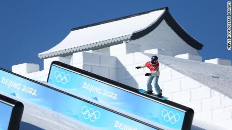 China&#39;s Su Yiming performs a trick during a Men&#39;s Slopestyle training session ahead of the Beijing 2022 Winter Olympic Games on February 2, 2022.