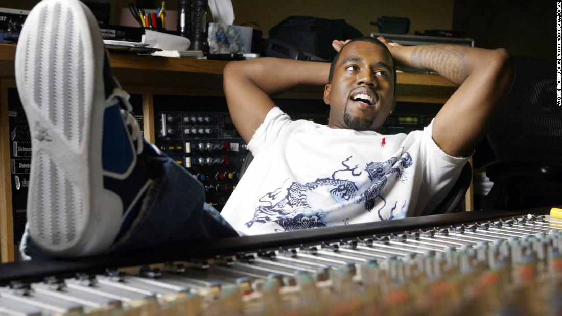 West takes a break at a recording studio in Los Angeles in 2005.