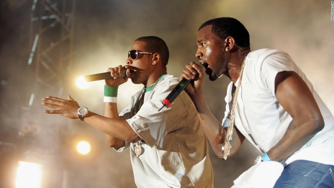Jay-Z joins West during the Hot 97 Summer Jam at New Jersey&#39;s Giants Stadium in 2005.