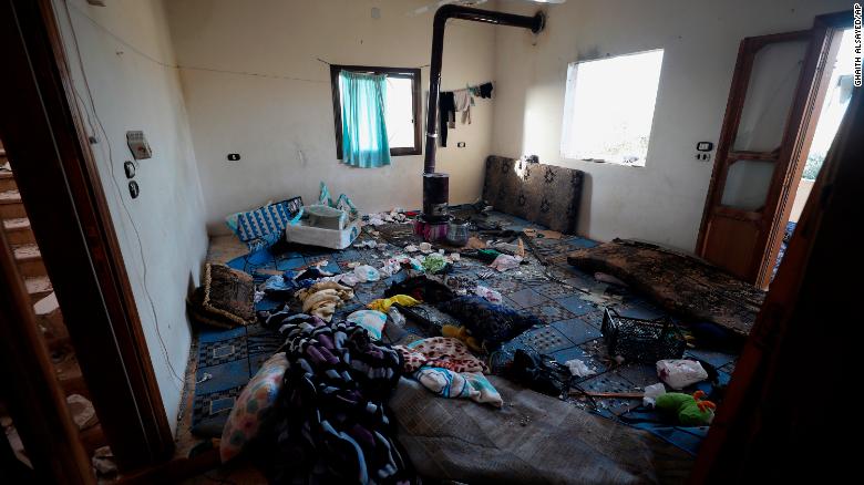 The interior of a damaged house in Atmeh on February 3.