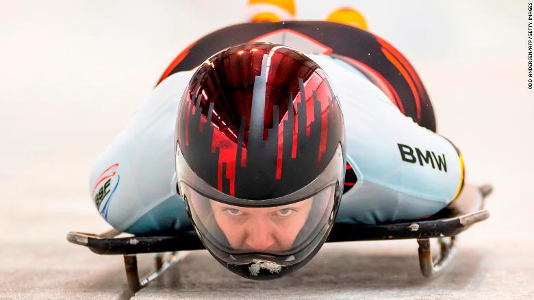Belgium&#39;s Kim Meylemans competes during the second run of the women&#39;s skeleton competition of the IBSF Skeleton World Championship in Altenberg, Germany, on February 11, 2021.
