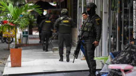 Colombia's National Police patrol the streets of Savarena, Arauca on January 23.