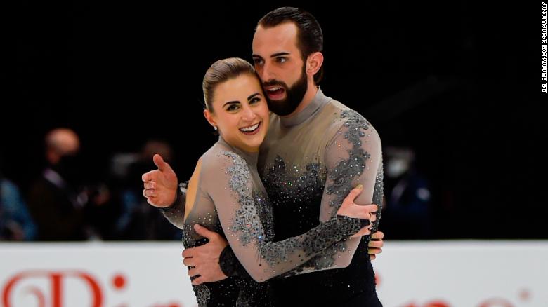 Cain-Gribble (left) and LeDuc compete at last month&#39;s US Figure Skating Championships in Nashville, Tennessee. 