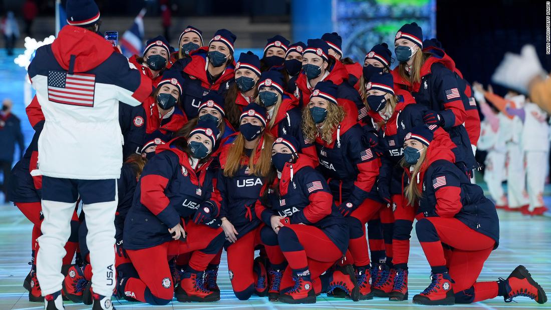 Members of Team USA pose for a photo during the parade of nations.