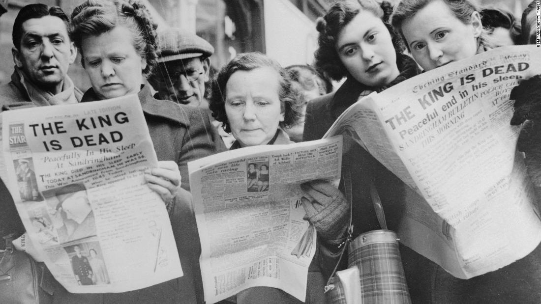 Londoners read the news of King George&#39;s death on February 6, 1952. He was 56 years old when he died in his sleep from a coronary thrombosis.