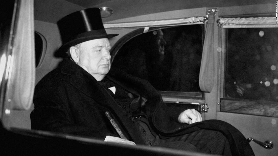 Prime Minister Winston Churchill leaves St. James&#39;s Palace after attending a meeting of the Accession Council, which is automatically summoned on the death of the sovereign.