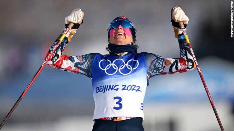 Johaug celebrates her victory.