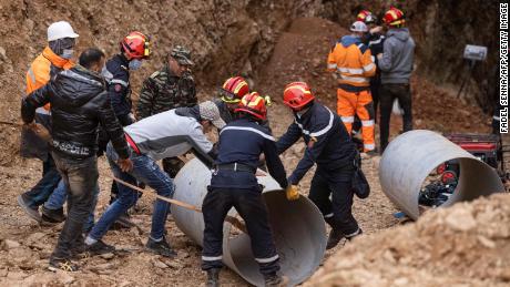 Moroccan emergency services teams work to rescue 5-year-old Rayan from a well shaft he fell into on February 1.