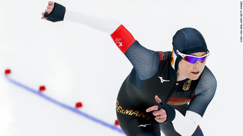 Pechstein in action on the 3000m track.