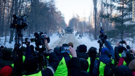 Journalists film Ukrainian live fire exercises in the abandoned town of Pripyat, in the Chernobyl Exclusion Zone, on February 4.