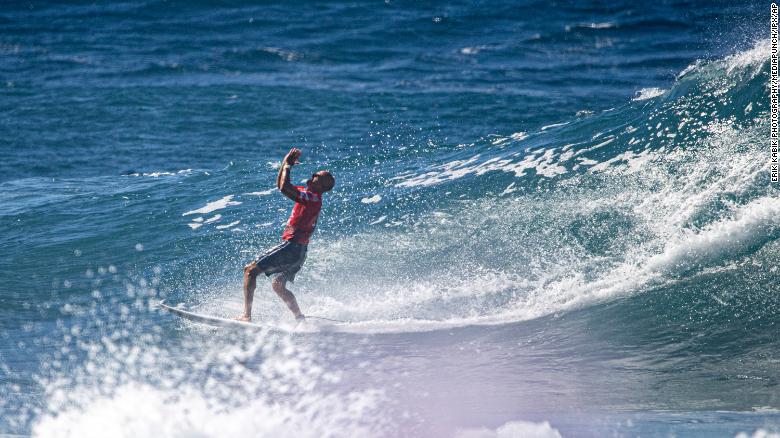 Kelly Slater pictured as he wins the Billabong Pro Pipeline 2022 Surf Tournament at The Banzai Pipeline in Haleiwa, Hawaii.