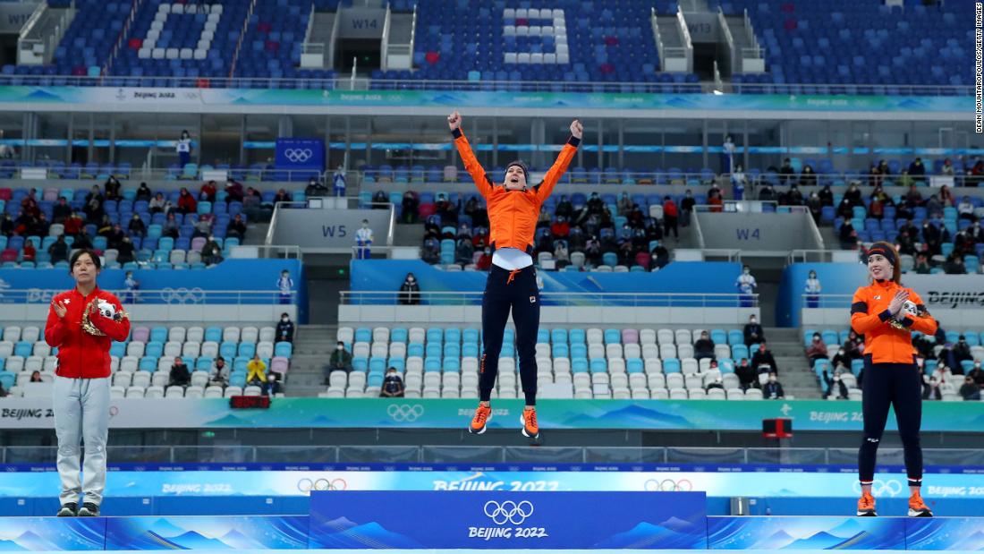 Dutch speedskater Ireen Wüst celebrates on the podium after winning the 1,500 meters on February 7. The 35-year-old became the&lt;a href=&quot;https://www.cnn.com/world/live-news/beijing-winter-olympics-02-07-22-spt/h_2fde42a29ea625da70e0c68580fcb73e&quot; target=&quot;_blank&quot;&gt; first athlete to win an individual gold medal in five separate Olympics.&lt;/a&gt;