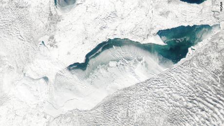 A NOAA satellite image of the lake before the crack appeared. 