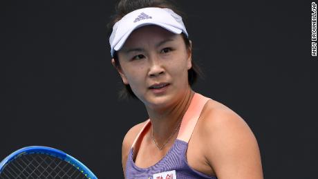 FILE - China&#39;s Peng Shuai reacts during her first round singles match against Japan&#39;s Nao Hibino at the Australian Open tennis championship in Melbourne, Australia on Jan. 21, 2020. Chinese tennis star Peng Shuai has denied saying she was sexually assaulted, despite a November social media post attributed to her that accused a former top Communist Party official of forcing her into sex. (AP Photo/Andy Brownbill, File)