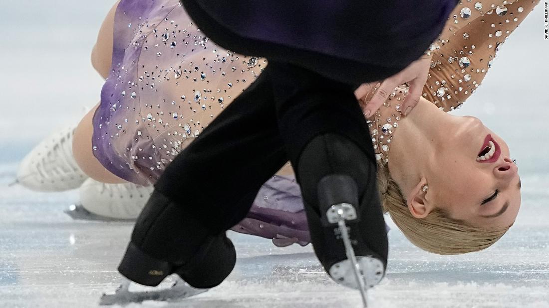 American figure skating pair Alexa Knierim and Brandon Frazier perform during the team event on February 7.