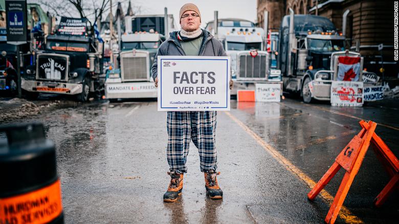 A man takes part in the Freedom Convoy protest over Canadian Covid-19 restrictions in Ottawa on February 2.