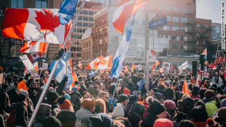 People protest Covid-19 vaccine mandates in Ottawa on February 5.