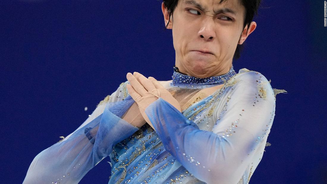 Japanese figure skater Yuzuru Hanyu skates on February 8. Hanyu, the defending Olympic champion who also won gold in 2014, was in eighth place after a disappointing short program.