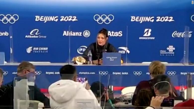 Hear Eileen Gu react to her first gold of Beijing Olympics
