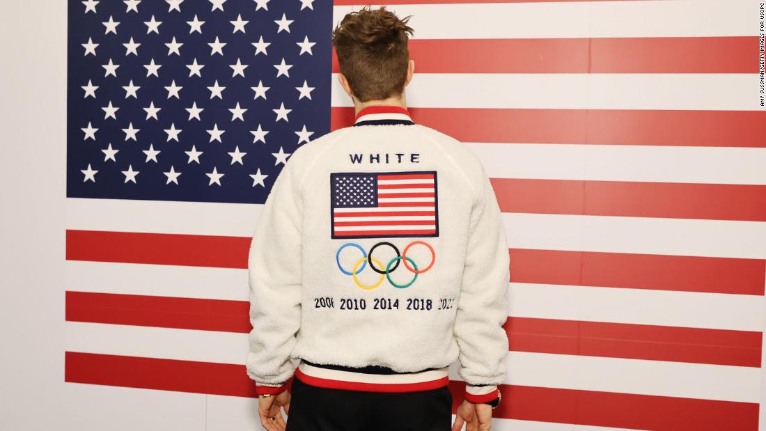 White gets fitted in Olympic gear ahead of the 2022 Winter Games.
