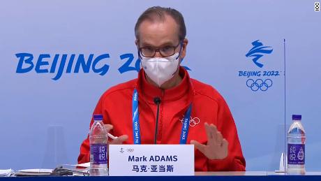 International Olympic Committee spokesman Mark Adams speaks at a press briefing on February 9.