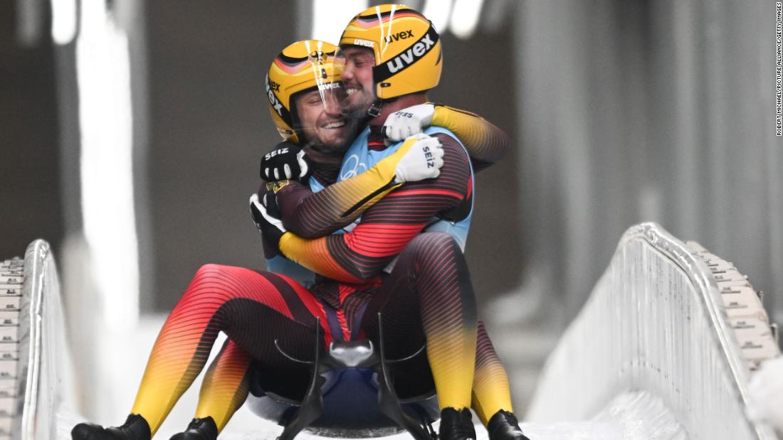 Germany&#39;s Tobias Wendl and Tobias Arlt celebrate after winning gold in doubles luge on February 9. &lt;a href=&quot;https://www.cnn.com/world/live-news/beijing-winter-olympics-02-09-22-spt/h_b1bdfa40fda30088512448639fd633d0&quot; target=&quot;_blank&quot;&gt;The pair made history&lt;/a&gt; by becoming the first doubles luge team to win three consecutive golds.
