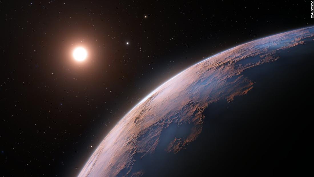 This artist&#39;s impression shows a close-up view of Proxima d, a planet candidate recently found orbiting the red dwarf star Proxima Centauri, the closest star to the Solar System. The planet is believed to be rocky and to have a mass about a quarter that of Earth. Two other planets known to orbit Proxima Centauri are visible in the image too: Proxima b, a planet with about the same mass as Earth that orbits the star every 11 days and is within the habitable zone, and candidate Proxima c, which is on a longer five-year orbit around the star.