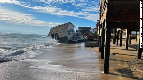 The home collapsed onto the beach in Rodanthe, North Carolina.