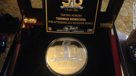 The commemorative Super Bowl 50 coin Tom Henschel recieved in 2016. 
