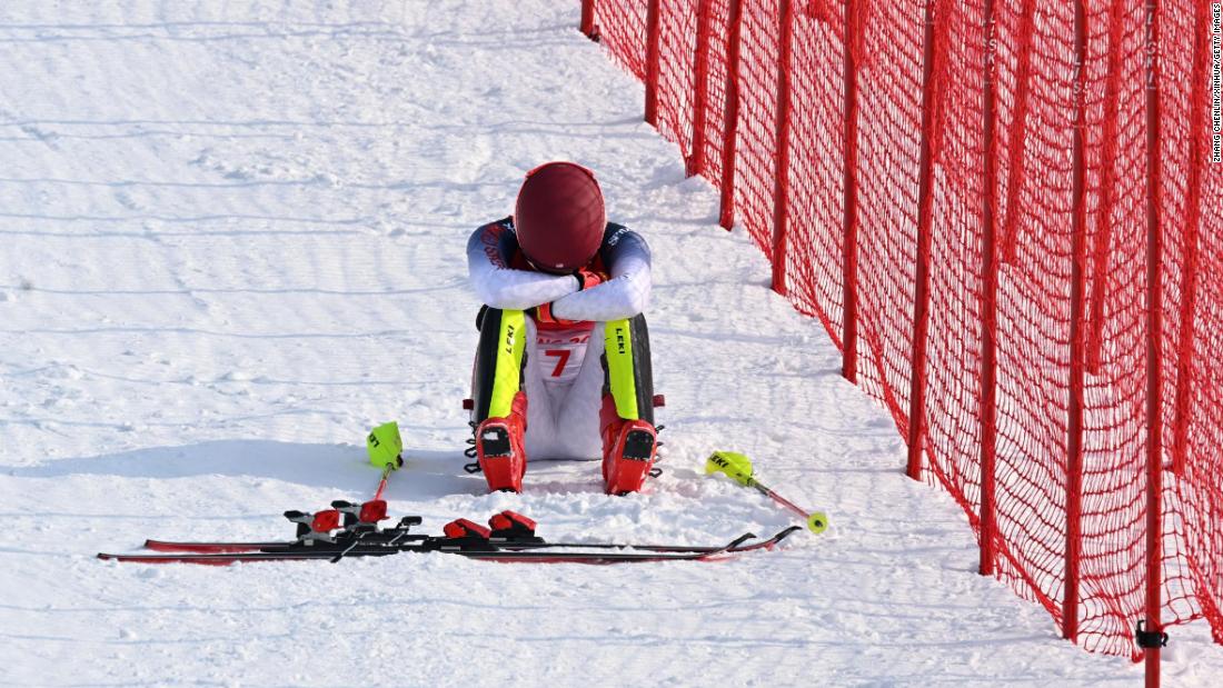 A dejected Mikaela Shiffrin sits on the side of the slalom course after she &lt;a href=&quot;https://www.cnn.com/world/live-news/beijing-winter-olympics-02-09-22-spt/h_49a3673f53f4141b60a6a063dba18c4b&quot; target=&quot;_blank&quot;&gt;missed a gate on her first run and was disqualified&lt;/a&gt; on February 9. The American star was one of the favorites in the event. Her miscue came two days after &lt;a href=&quot;https://www.cnn.com/world/live-news/beijing-winter-olympics-02-07-22-spt/h_c67e815b4abe2381f4ae0467622fa538&quot; target=&quot;_blank&quot;&gt;a shocking fall in the giant slalom.&lt;/a&gt;